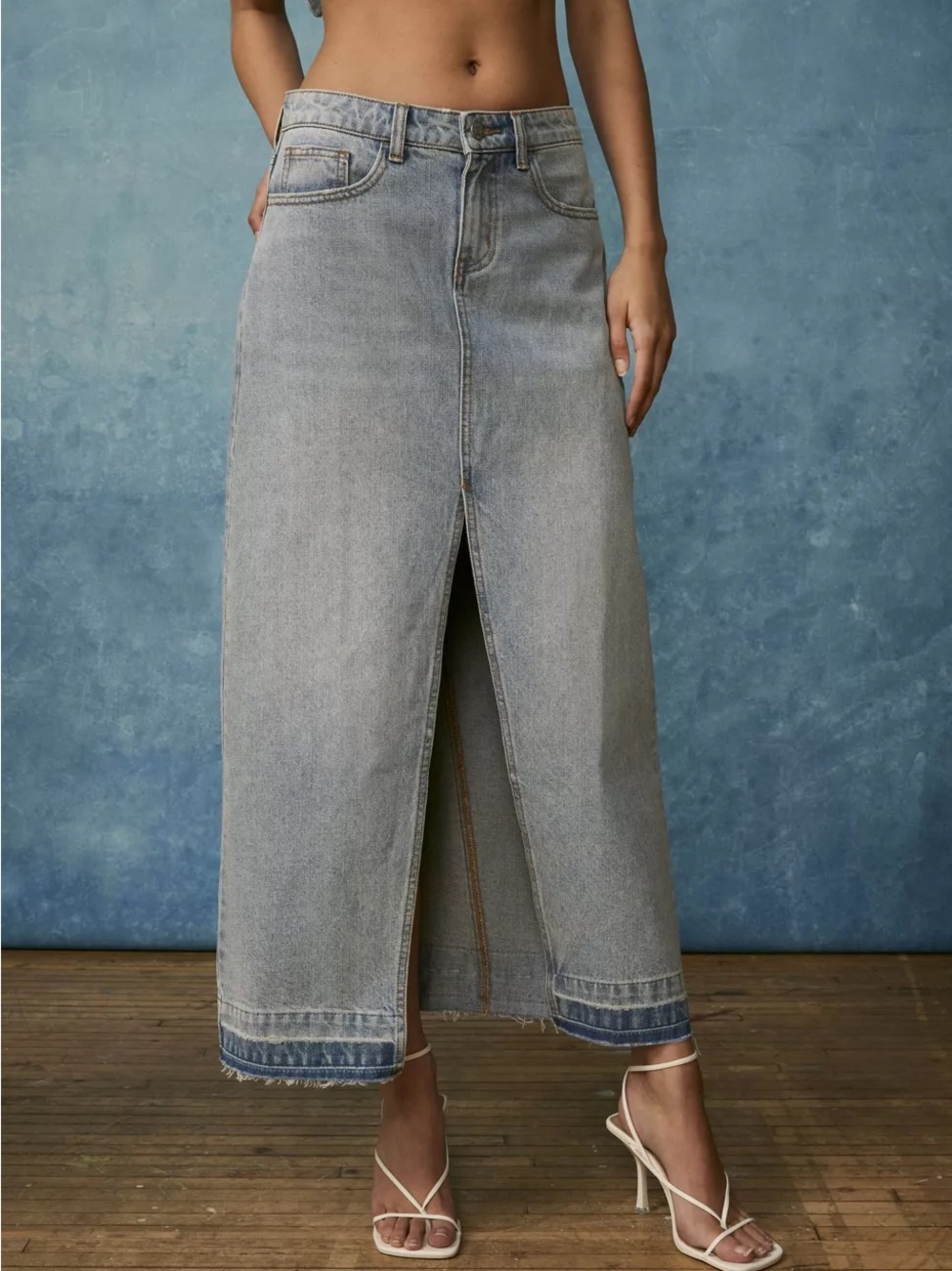 BDG Light Blue Straight Denim Jeans Maxi Skirt Festival summer Nostalgic - Picture 2 of 8